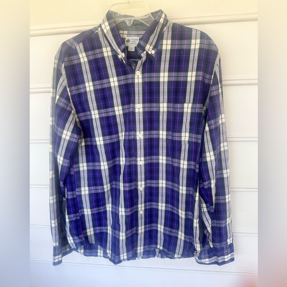 J. Crew Men's Blue and White Plaid Shirt